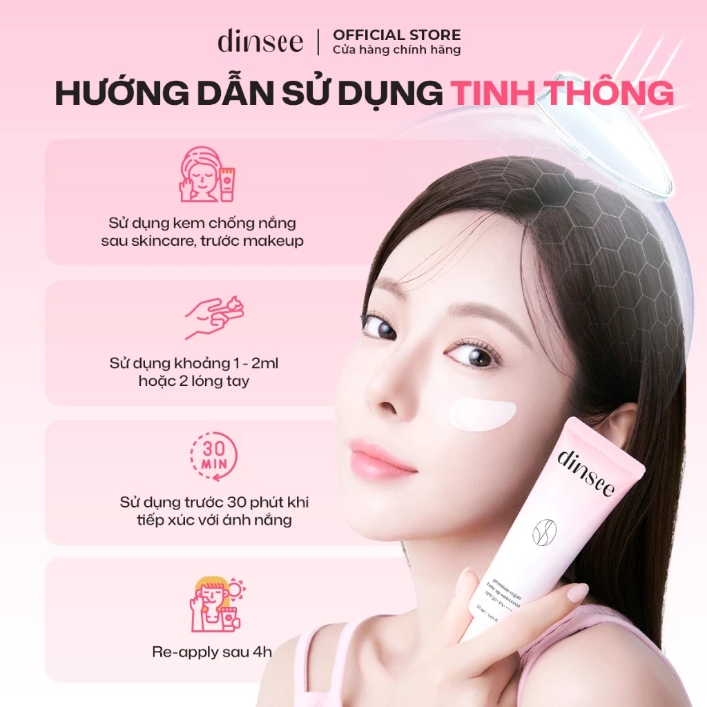 Kem chống nắng Dinsee thuần chay nâng tone trắng hồng Premium Vegan Tone Up Sunscreen SPF50+ PA++++ 50ml