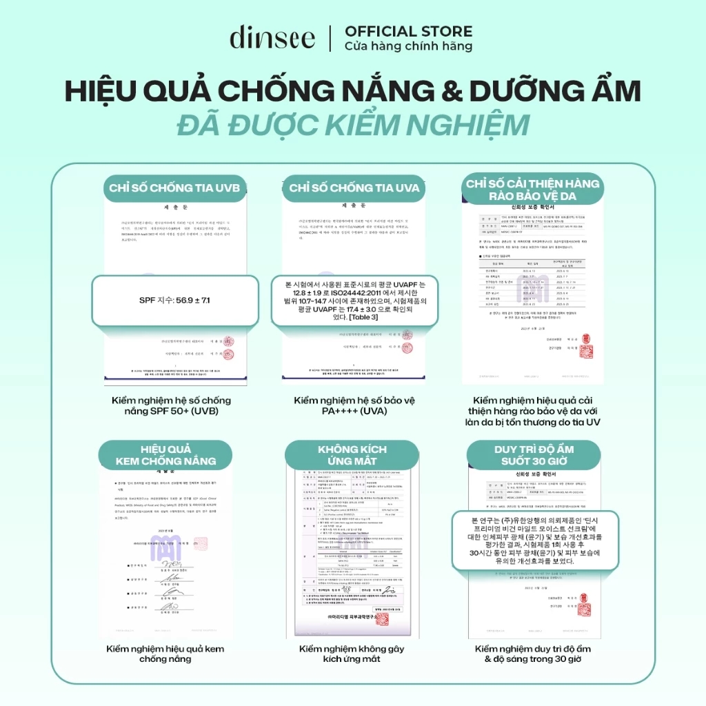 Kem chống nắng vật lý thuần chay Dinsee cho da dầu mụn nhạy cảm Premium Vegan Mild Moist Sunscreen SPF50+ PA++++ 50ml