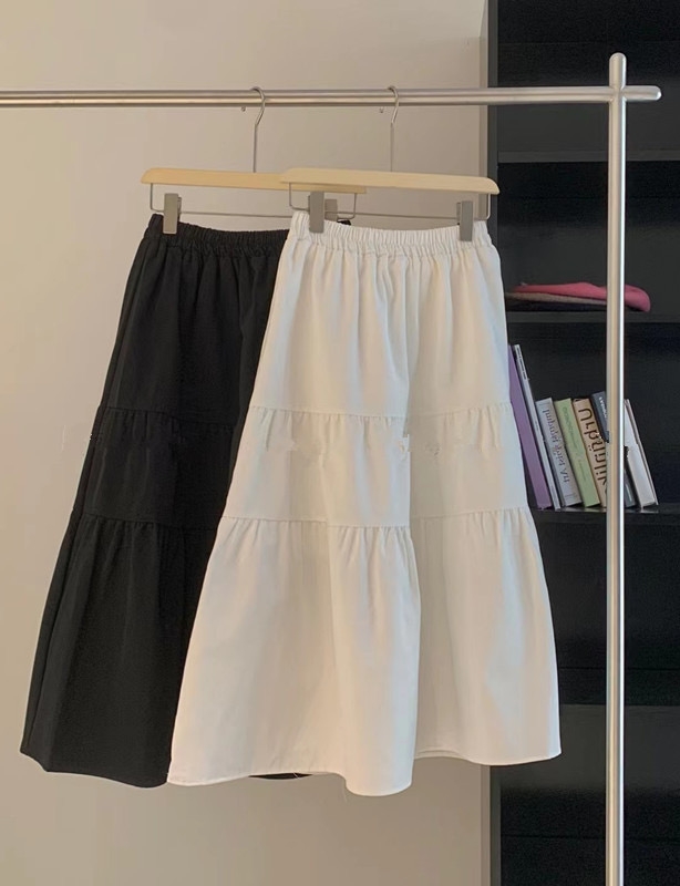 SUCV003 Chân váy kaki xòe trắng đen be dáng dài qua gối basic vintage Đầm  nữ cạp cao chun chữ A 1 màu đẹp retro hot | Shopee Việt Nam