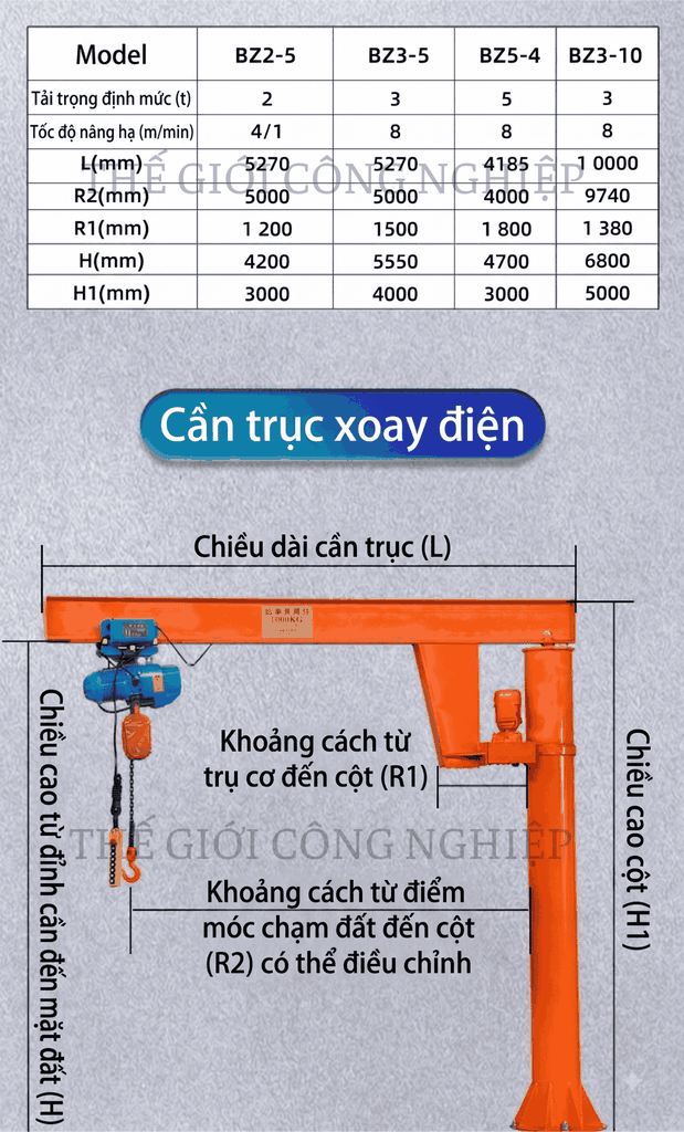 Cần cẩu dạng cột, thang nâng mini xoay điện, cần cẩu gắn tường một tay, có thể tùy chỉnh