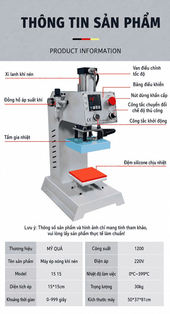 Máy Ép Nhiệt Khí Nén Tự Động Một Trạm Mini Ép Logo, Nhãn Cổ, Tem Vải, Chuyển Nhiệt Áo Thun