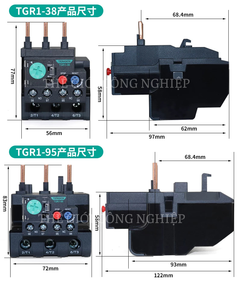 Rơ Le Nhiệt Tianzheng TGR1-18/25/38/95 Bảo Vệ Quá Tải Động Cơ 3 Pha 380V