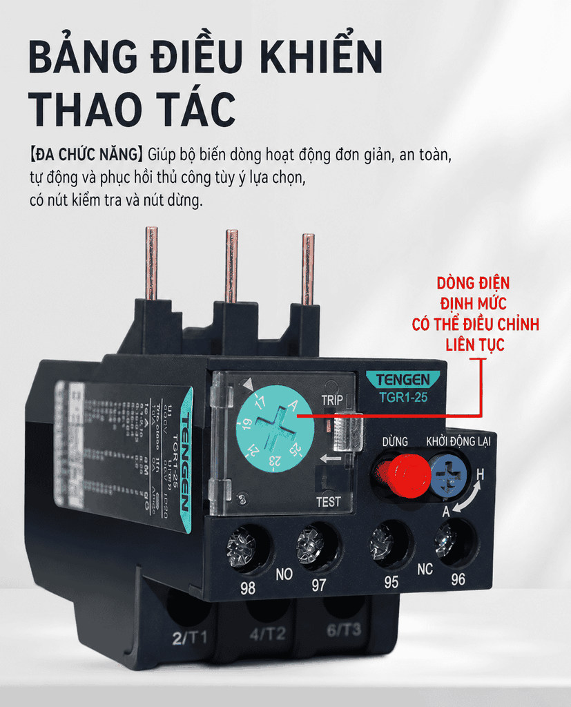 Rơ Le Nhiệt Tianzheng TGR1-18253895 Bảo Vệ Quá Tải Động Cơ 3 Pha 380V