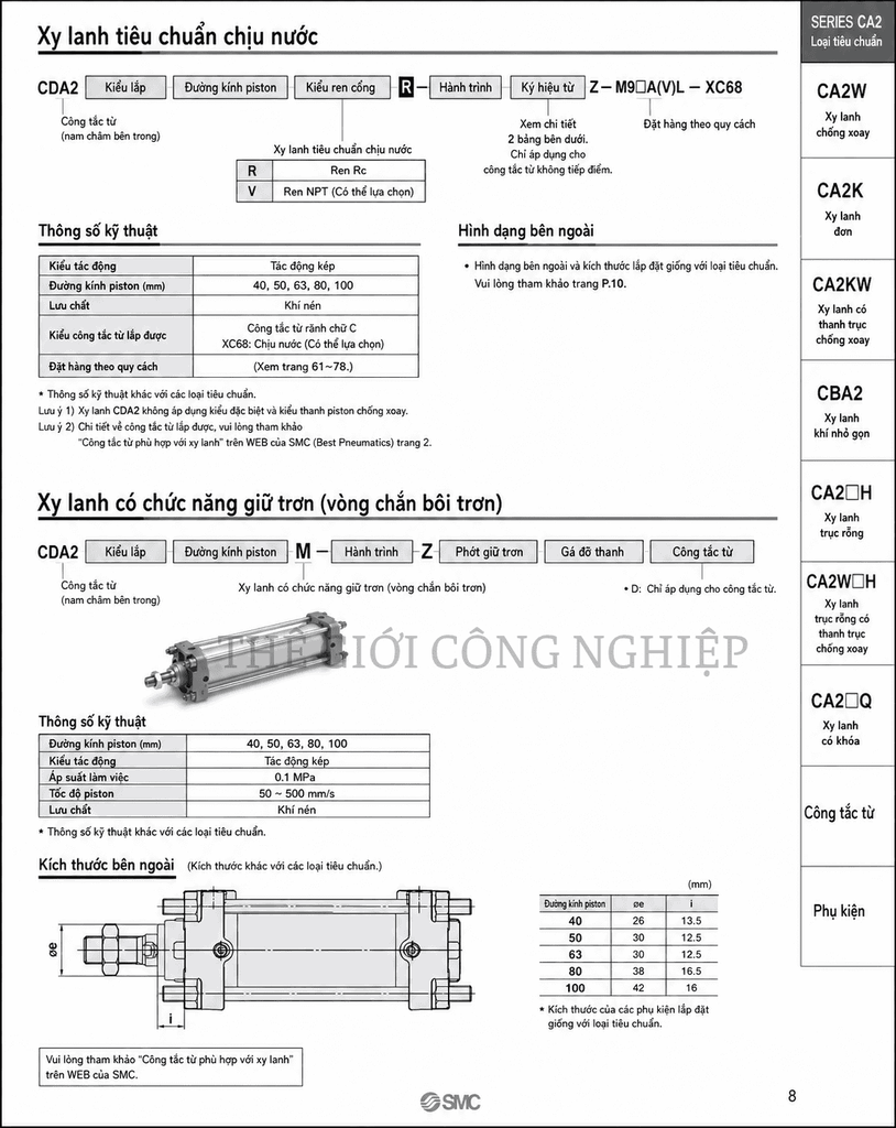 Xi Lanh Khí Nén SMC CDA2T40  CDA2T50  CDA2T63