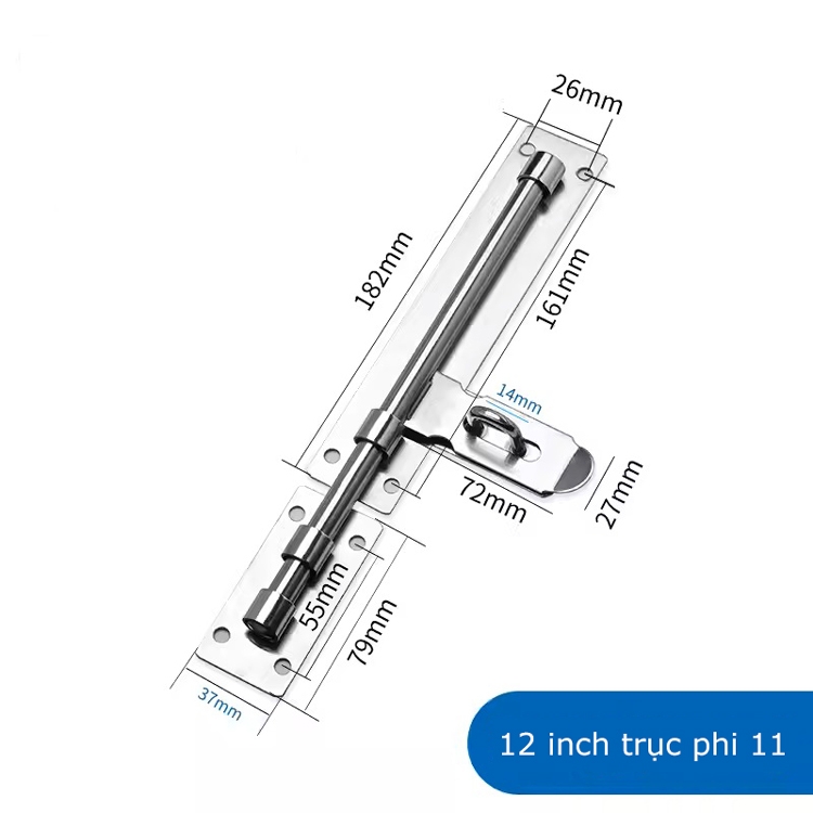 Chốt Khóa Cửa Inox 304 Dài 6 inch, 8 inch, 10 inch, 12 inch, 14 inch, 16 inch, 18 inch, 20 inch