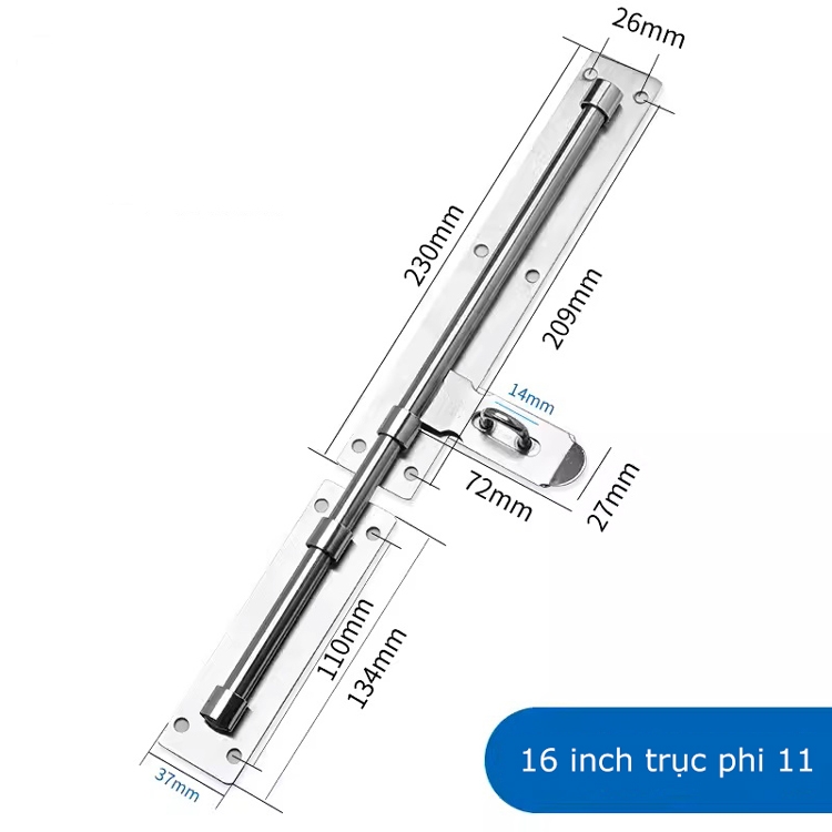 Chốt Khóa Cửa Inox 304 Dài 6 inch, 8 inch, 10 inch, 12 inch, 14 inch, 16 inch, 18 inch, 20 inch