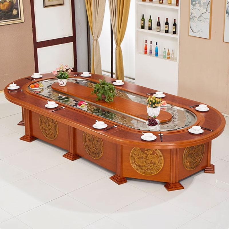 Bàn ăn điện hình bầu dục sang trọng với băng tải tự động xoay hình chữ nhật  mẫu BA02