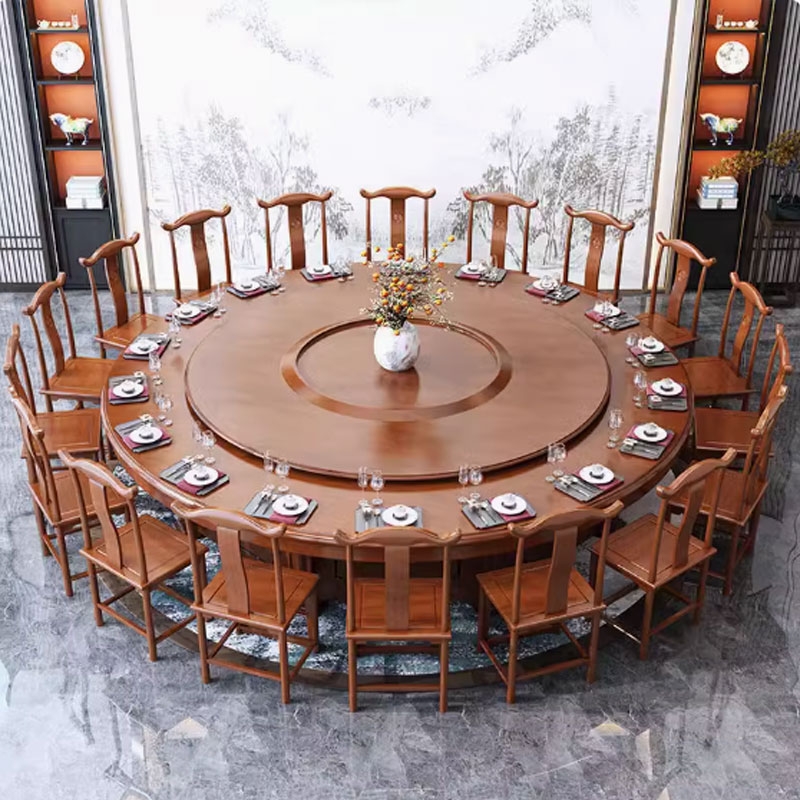 Bàn ăn lớn cho nhà hàng khách sạn mâm xoay 360 độ có điều chỉnh tốc độ với chất liệu gỗ tự nhiên BA09
