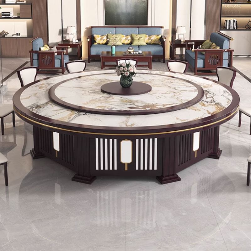 Bàn ăn xoay điện mặt xoay 360 độ có thể đảo chiều xuôi ngược với gỗ nguyên khối BA05