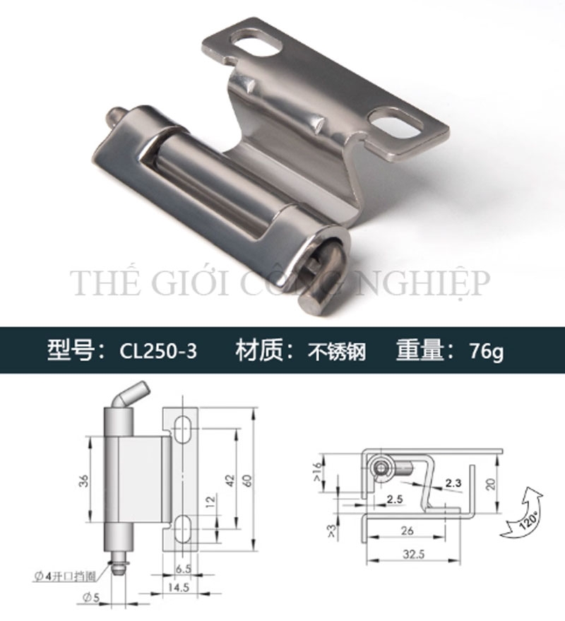 Bản lề CL250-1-2-3-4 inox tháo lắp – Bản lề cửa tủ điện, tủ điều khiển