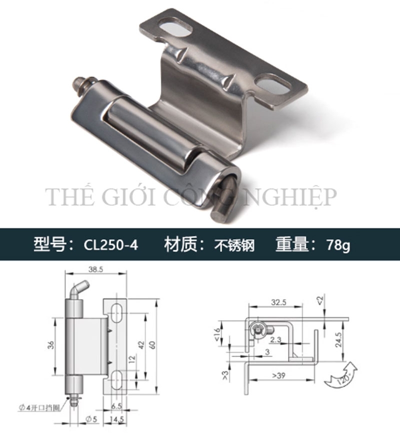 Bản lề CL250-1-2-3-4 inox tháo lắp – Bản lề cửa tủ điện, tủ điều khiển