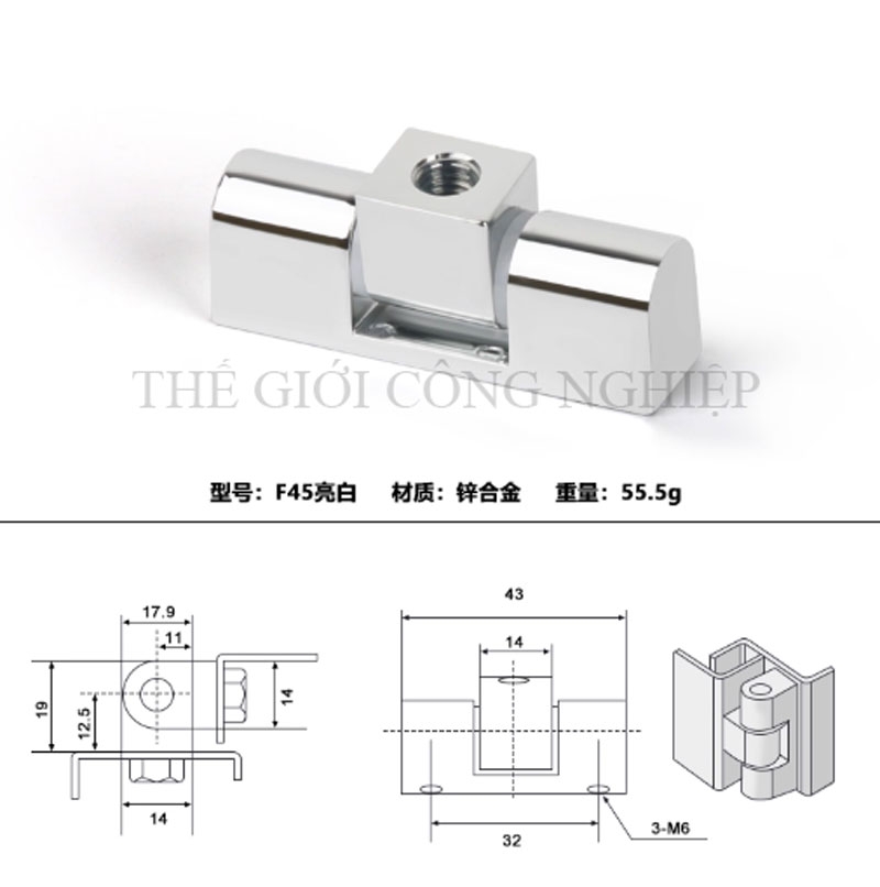 Bản lề F45 inox cho tủ điện, tủ điều khiển – Bản lề trục xoay inox