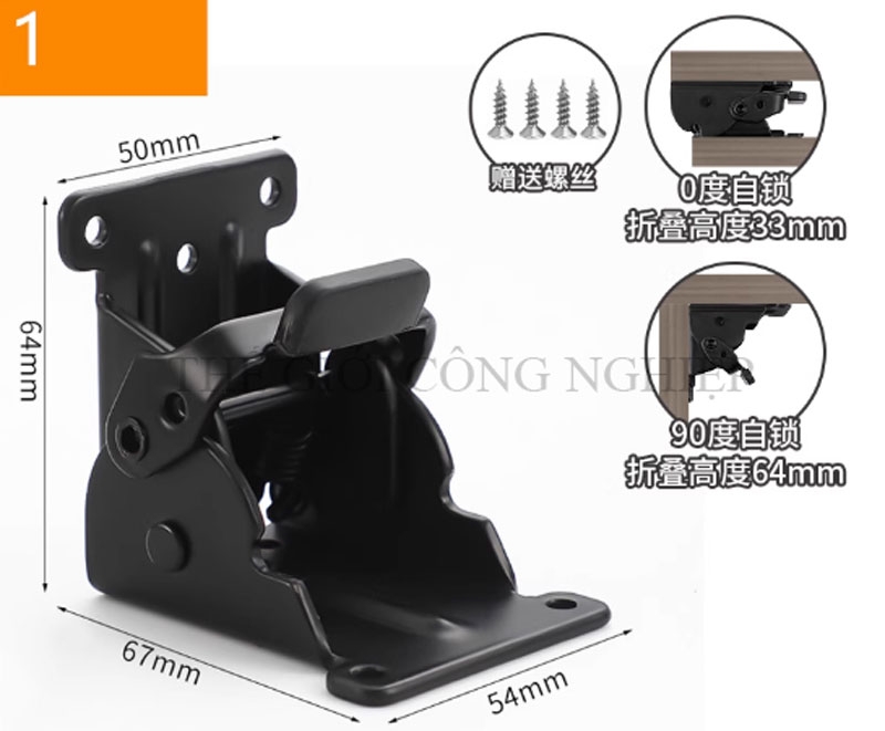 Bản lề gập tự khóa 0°/90°/180° – Phụ kiện gấp hạ bàn, bàn trà, bản lề gập cố định cho đồ nội thất