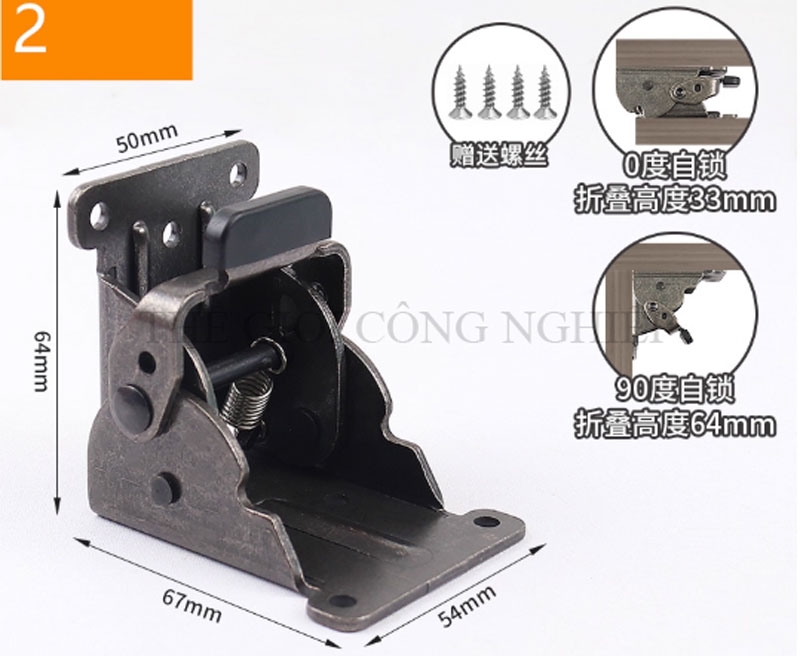Bản lề gập tự khóa 0°/90°/180° – Phụ kiện gấp hạ bàn, bàn trà, bản lề gập cố định cho đồ nội thất