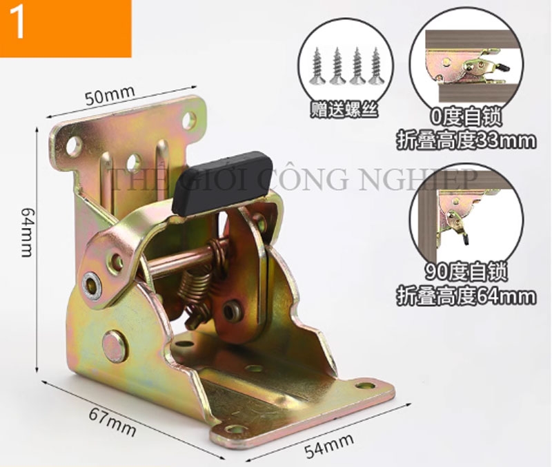 Bản lề gập tự khóa 0°/90°/180° – Phụ kiện gấp hạ bàn, bàn trà, bản lề gập cố định cho đồ nội thất