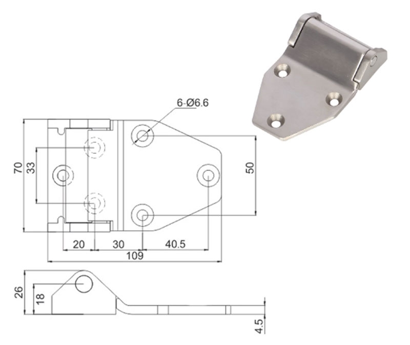 Bản lề phẳng cửa kho lạnh 1800 – inox, bản lề tủ hấp, lò nướng, máy sấy công nghiệp