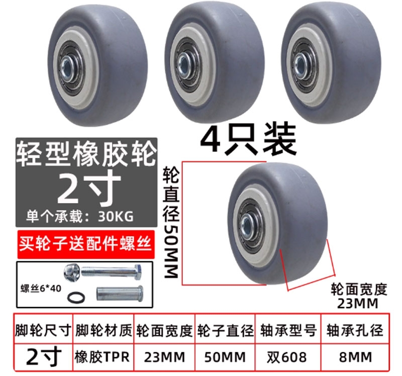 Bánh xe đơn PU/Nylon/Cao su kích thước 1.5, 2, 3, 6, 8 inch