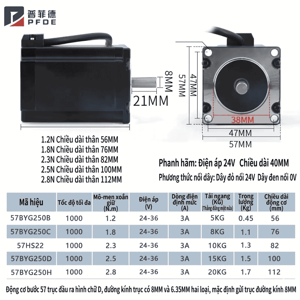 Bộ kit động cơ bước Pfide 57 1.2/1.8N/2.8/2.3N/3.6N với bộ điều khiển TB6600