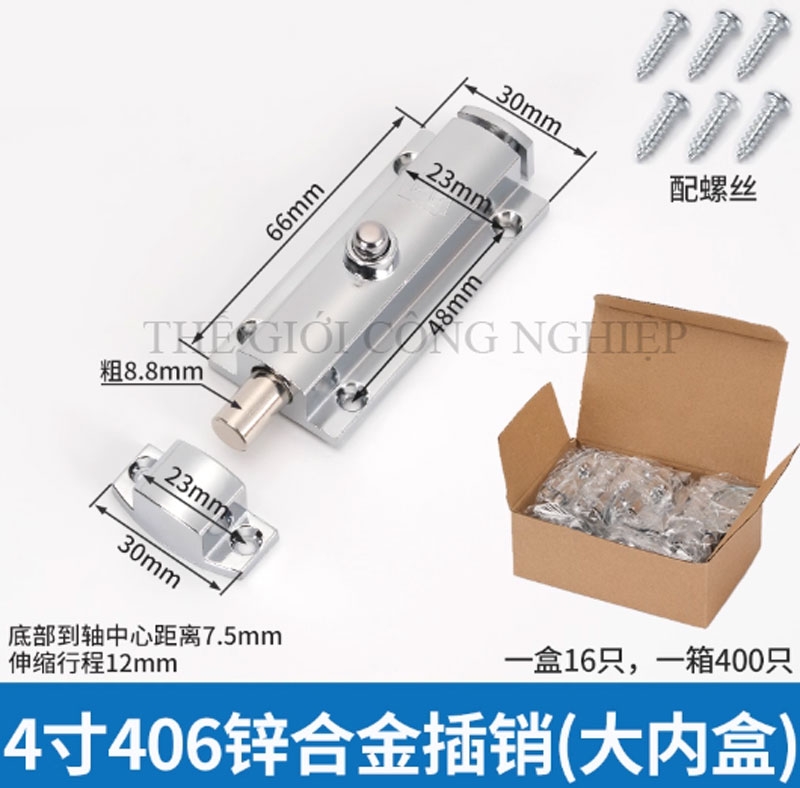 Chốt cửa nút nhấn tự động bật, hợp kim kẽm – loại 3 inch, 4 inch, khóa chống trộm, chốt lò xo inox 304