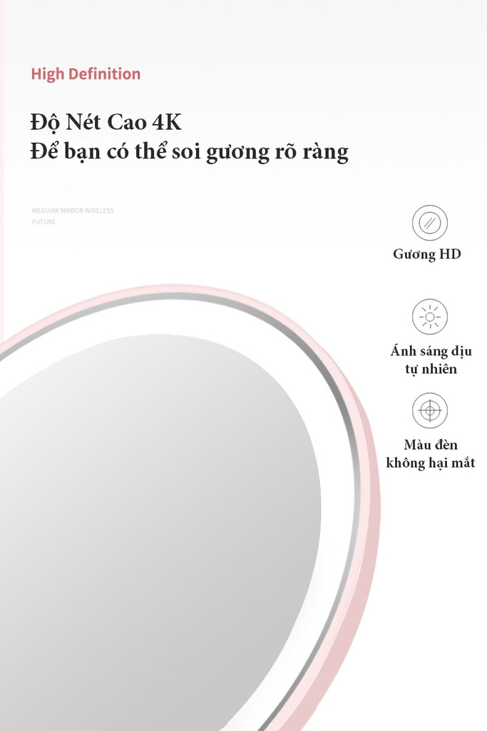 Gương trang điểm mini kèm 3 màu ánh sáng LED mô phỏng ánh sáng tự nhiên