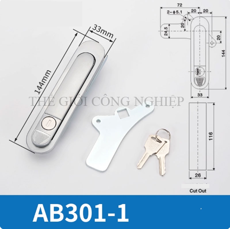 Khóa tay nắm bật AB301 / AB302 / AB303 Khóa phẳng cho tủ điện, tủ phân phối, tủ công nghiệp