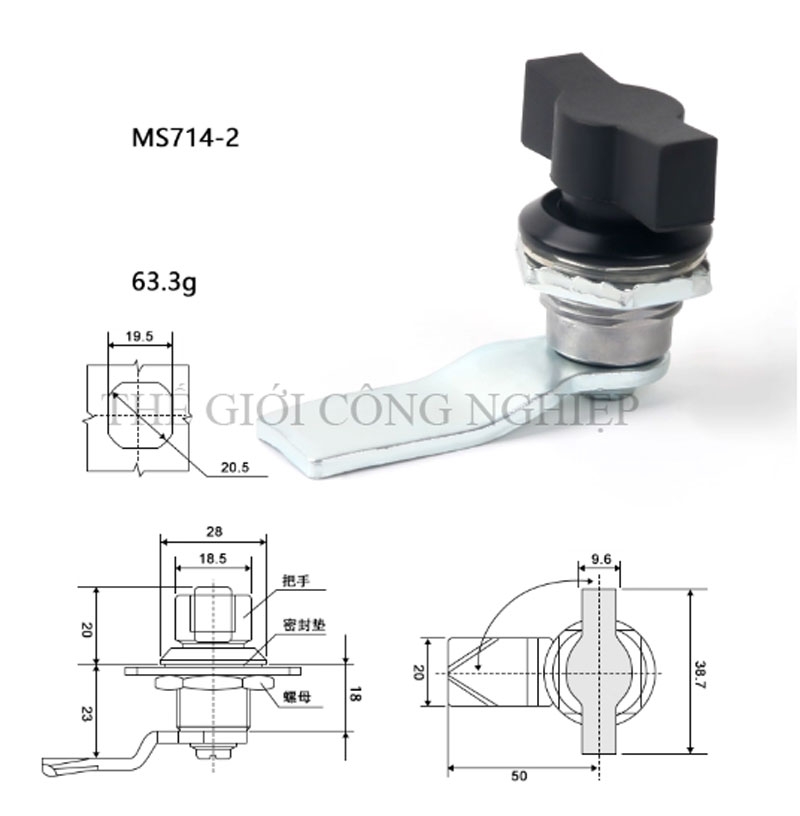 Khóa tay nắm inox MS714-2/MS715 – Khóa trụ, khóa cam cho tủ điện, tủ điều khiển