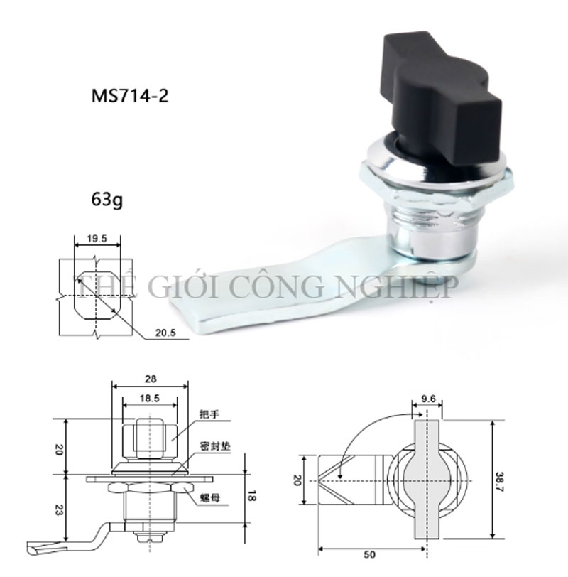 Khóa tay nắm inox MS714-2/MS715 – Khóa trụ, khóa cam cho tủ điện, tủ điều khiển
