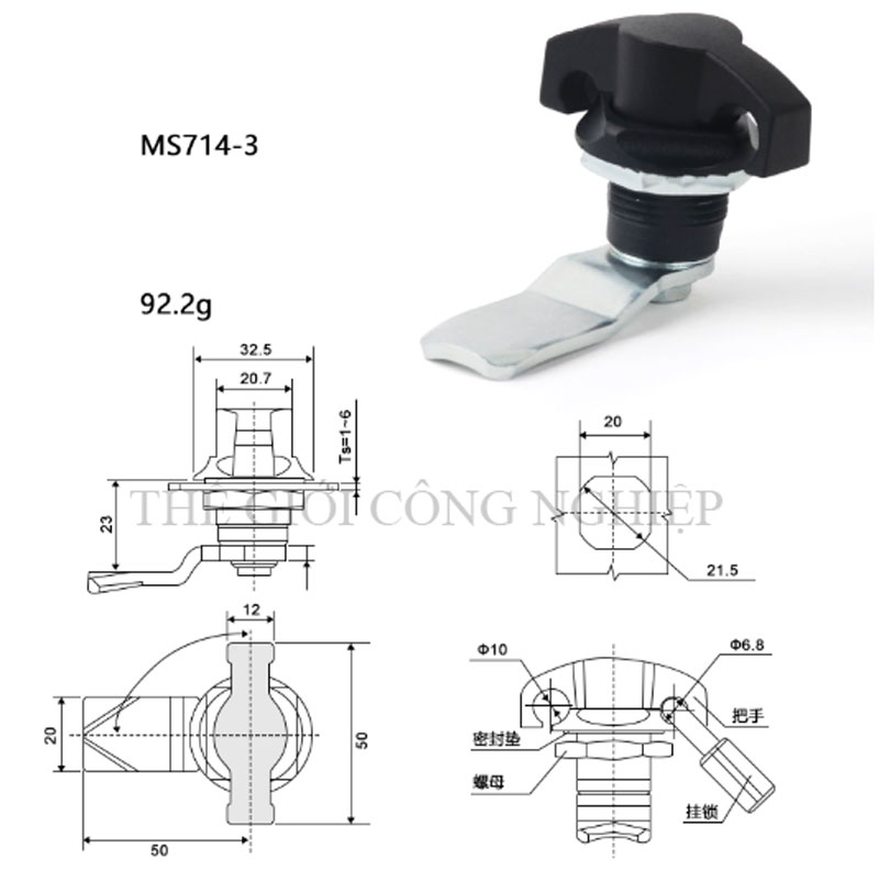Khóa tay nắm inox MS714-2/MS715 – Khóa trụ, khóa cam cho tủ điện, tủ điều khiển