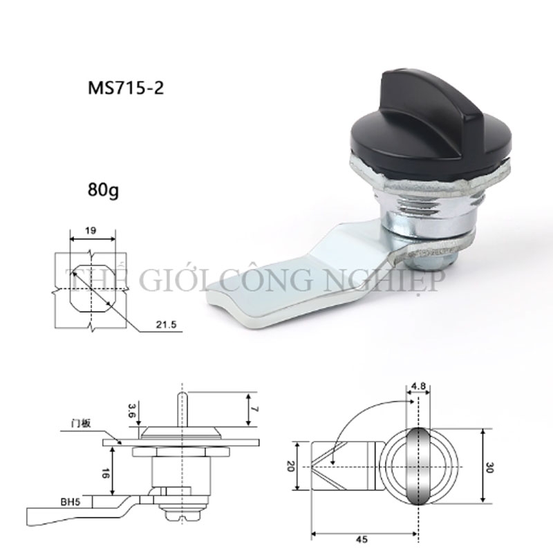 Khóa tay nắm inox MS714-2/MS715 – Khóa trụ, khóa cam cho tủ điện, tủ điều khiển