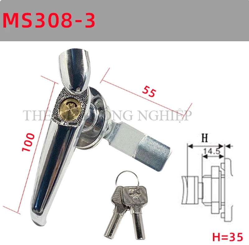 Khóa tay nắm MS308-2 / MS308-3 | Khóa cửa tủ điện, khóa tay cầm có nắp chống nước