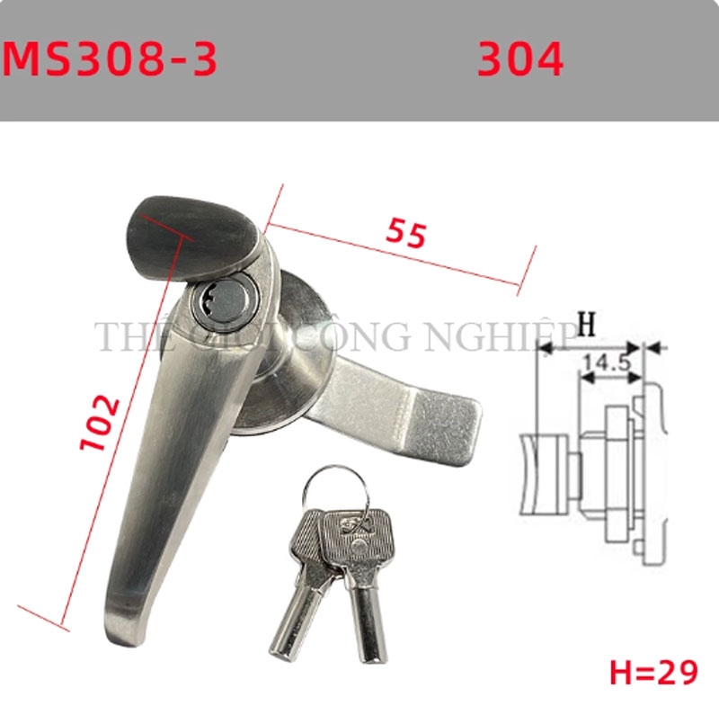 Khóa tay nắm MS308-2 / MS308-3 | Khóa cửa tủ điện, khóa tay cầm có nắp chống nước