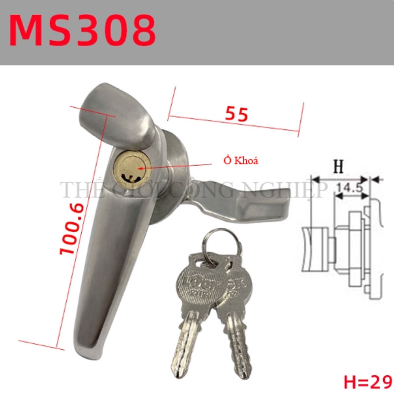 Khóa tay nắm MS308-2 / MS308-3 | Khóa cửa tủ điện, khóa tay cầm có nắp chống nước
