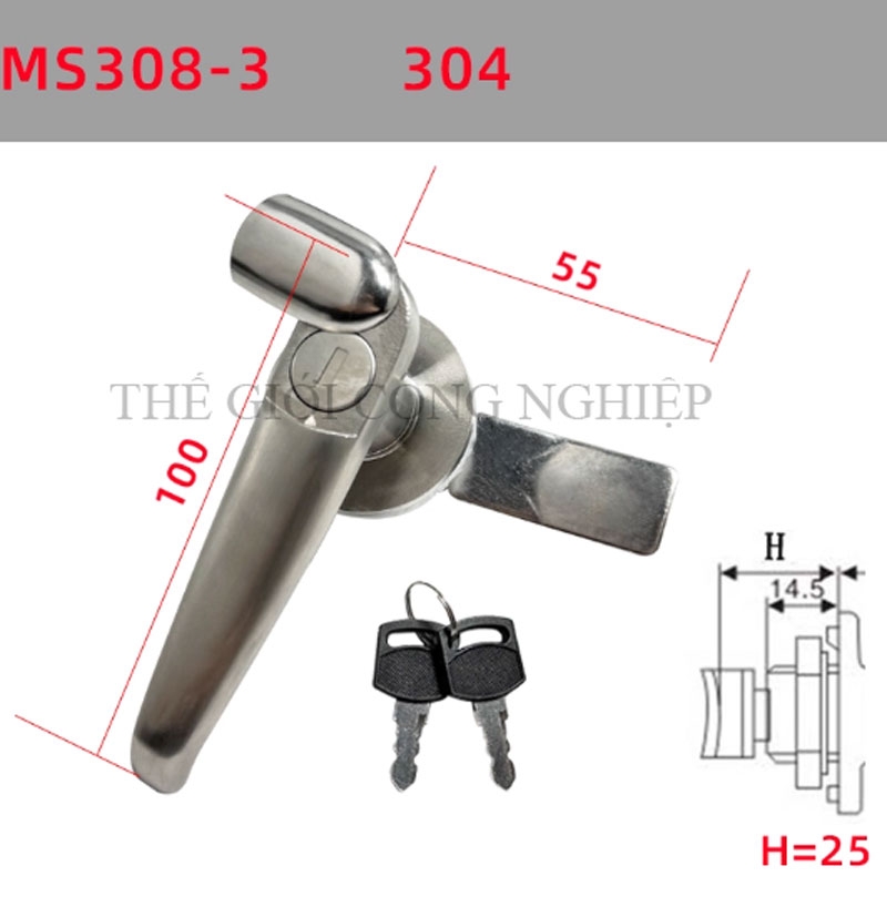 Khóa tay nắm MS308-2 / MS308-3 | Khóa cửa tủ điện, khóa tay cầm có nắp chống nước