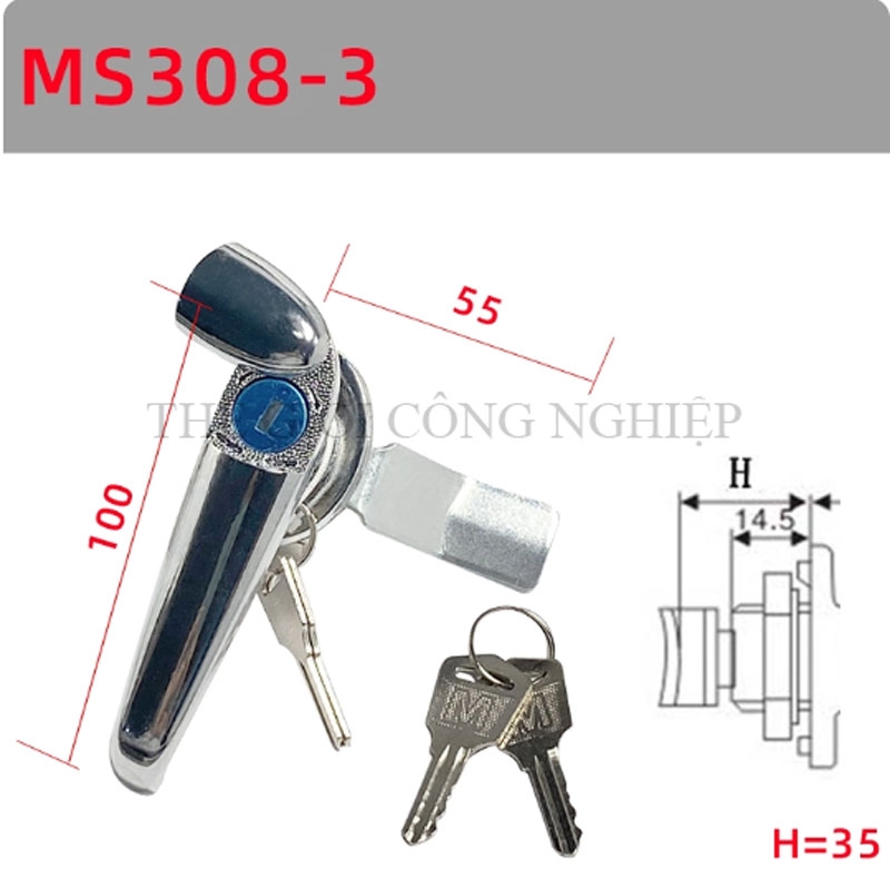 Khóa tay nắm MS308-2 / MS308-3 | Khóa cửa tủ điện, khóa tay cầm có nắp chống nước