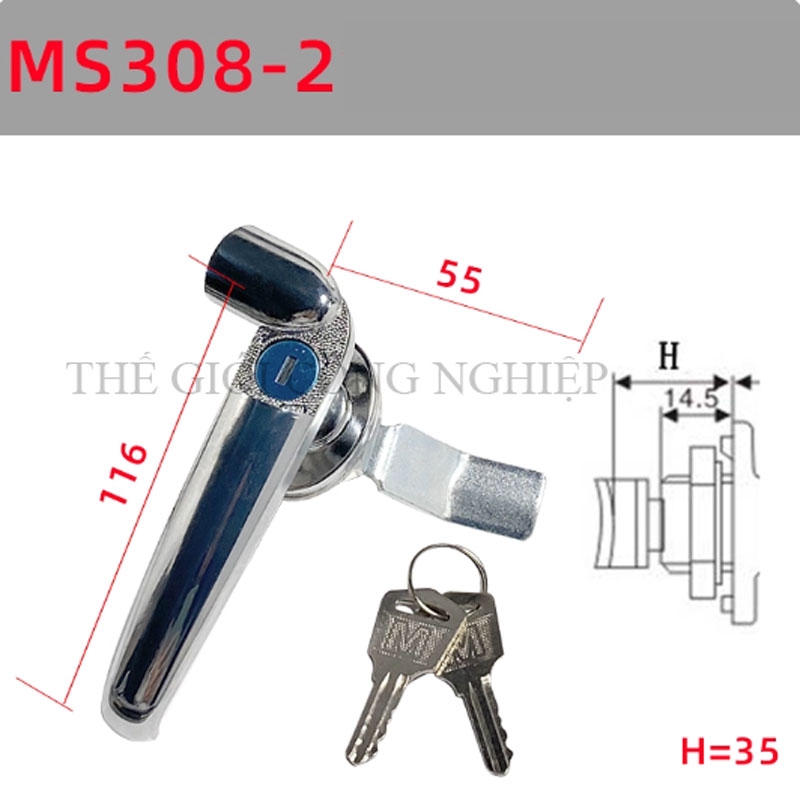 Khóa tay nắm MS308-2 / MS308-3 | Khóa cửa tủ điện, khóa tay cầm có nắp chống nước