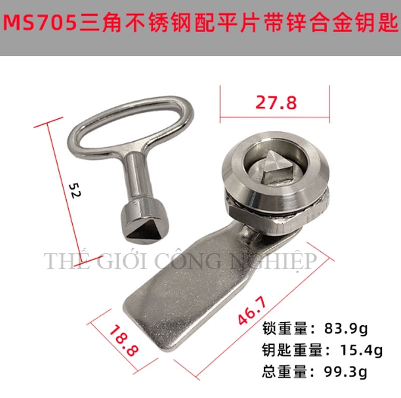 Khóa tủ điện MS705 / MS406 | Khóa tam giác – khóa một rãnh inox, khóa tủ rác, tủ điện, tủ đèn quảng cáo