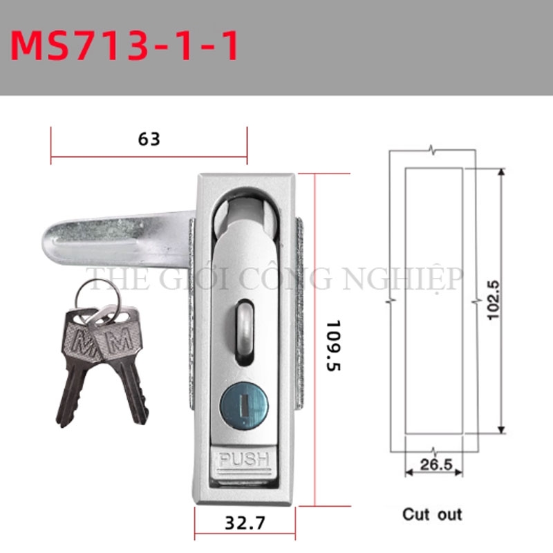 Khóa tủ điện MS712-1 / MS713 | Khóa phẳng ngoài trời, khóa tủ phân phối, khóa trạm sạc