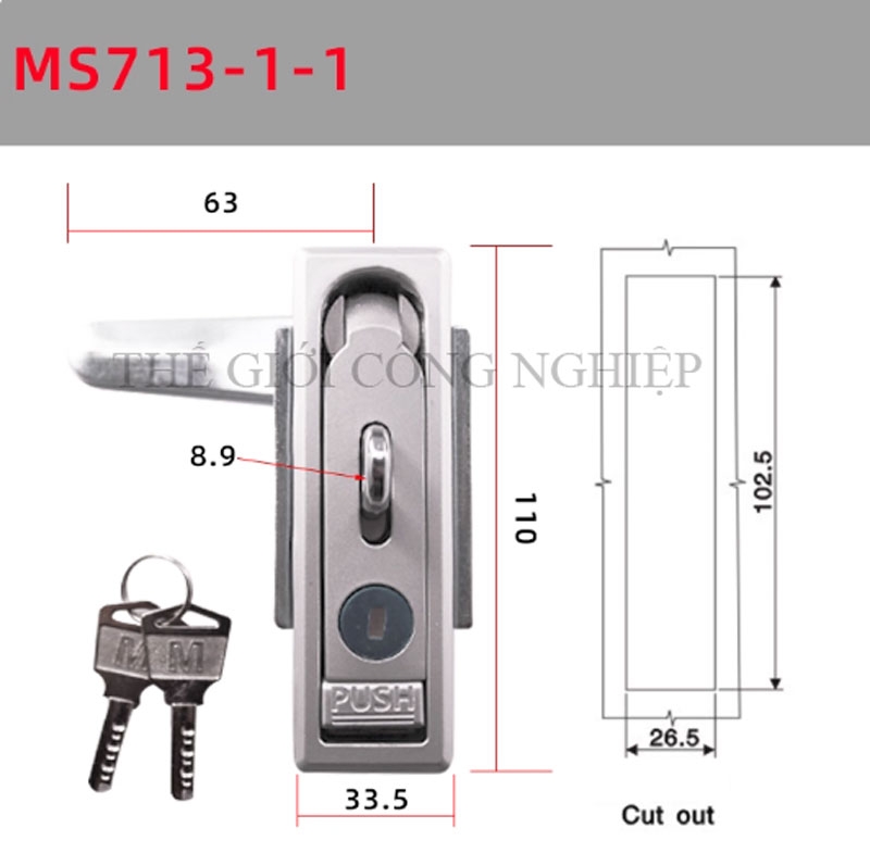 Khóa tủ điện MS712-1 / MS713 | Khóa phẳng ngoài trời, khóa tủ phân phối, khóa trạm sạc