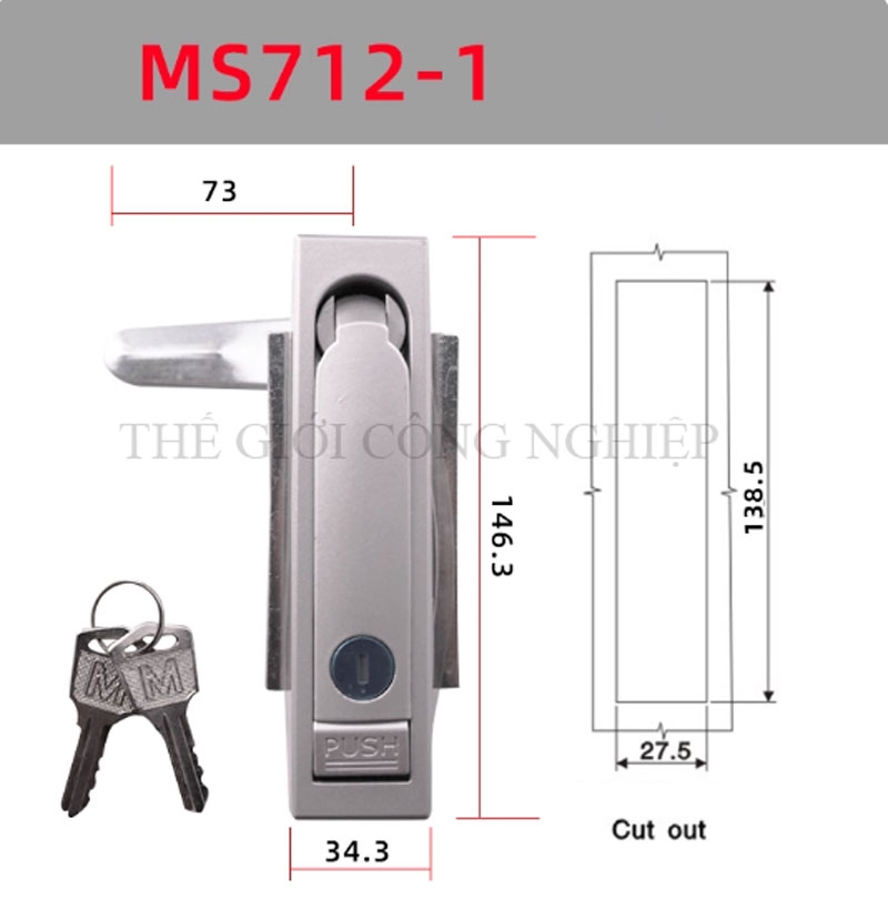 Khóa tủ điện MS712-1 / MS713 | Khóa phẳng ngoài trời, khóa tủ phân phối, khóa trạm sạc