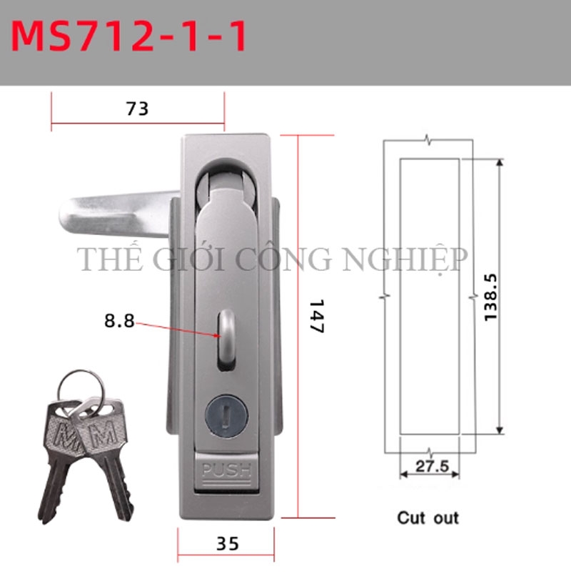 Khóa tủ điện MS712-1 / MS713 | Khóa phẳng ngoài trời, khóa tủ phân phối, khóa trạm sạc