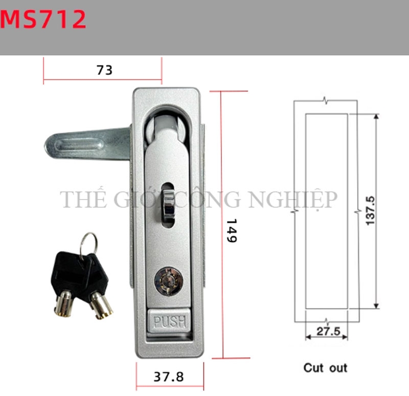 Khóa tủ điện MS712-1 / MS713 | Khóa phẳng ngoài trời, khóa tủ phân phối, khóa trạm sạc
