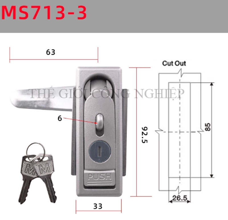 Khóa tủ điện MS712-1 / MS713 | Khóa phẳng ngoài trời, khóa tủ phân phối, khóa trạm sạc