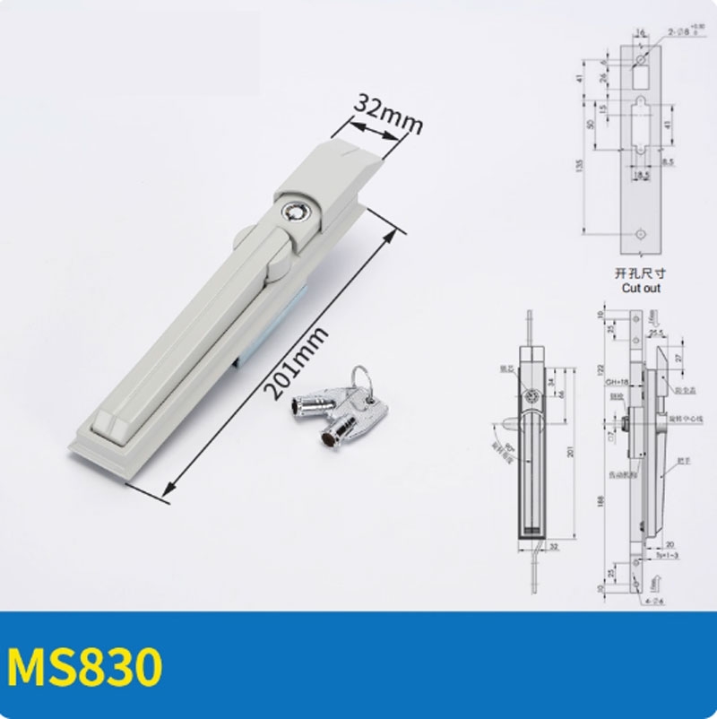 Khóa tủ điện MS830 – Khóa tay nắm liên kết thanh (khóa 3 điểm) cho tủ Rittal, tủ phân phối, tủ điều khiển