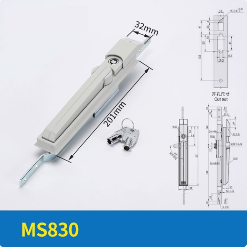 Khóa tủ điện MS830 – Khóa tay nắm liên kết thanh (khóa 3 điểm) cho tủ Rittal, tủ phân phối, tủ điều khiển