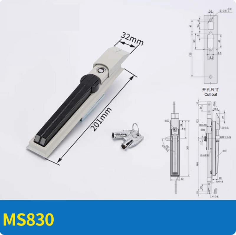 Khóa tủ điện MS830 – Khóa tay nắm liên kết thanh (khóa 3 điểm) cho tủ Rittal, tủ phân phối, tủ điều khiển