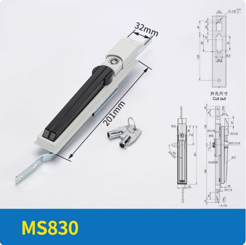 Khóa tủ điện MS830 – Khóa tay nắm liên kết thanh (khóa 3 điểm) cho tủ Rittal, tủ phân phối, tủ điều khiển