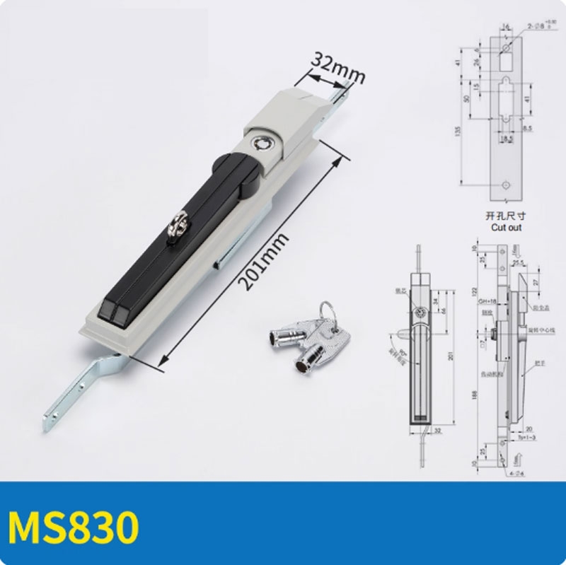 Khóa tủ điện MS830 – Khóa tay nắm liên kết thanh (khóa 3 điểm) cho tủ Rittal, tủ phân phối, tủ điều khiển