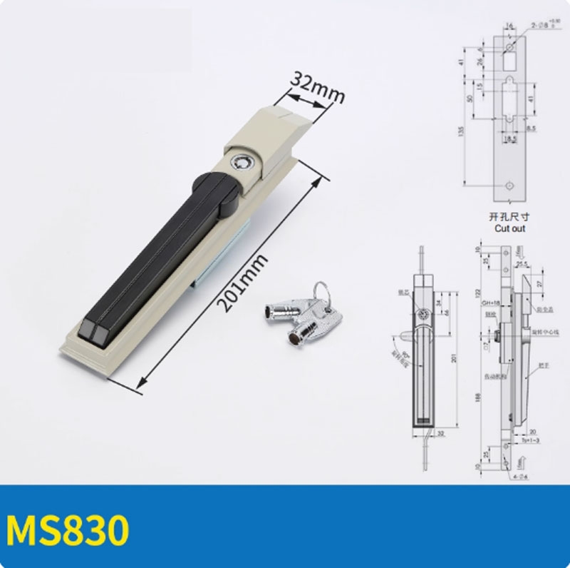Khóa tủ điện MS830 – Khóa tay nắm liên kết thanh (khóa 3 điểm) cho tủ Rittal, tủ phân phối, tủ điều khiển