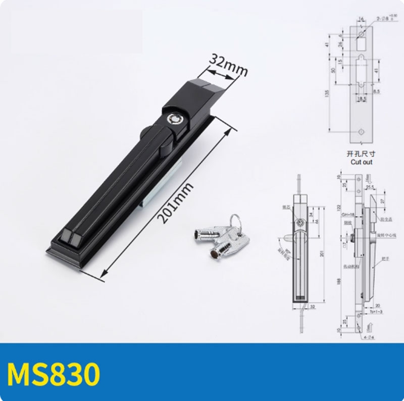 Khóa tủ điện MS830 – Khóa tay nắm liên kết thanh (khóa 3 điểm) cho tủ Rittal, tủ phân phối, tủ điều khiển