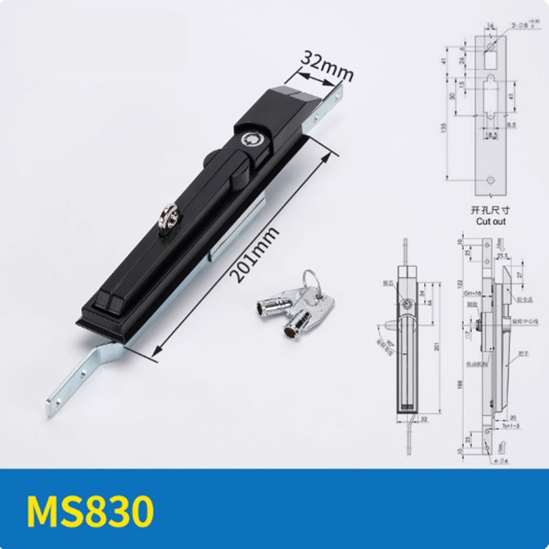 Khóa tủ điện MS830 – Khóa tay nắm liên kết thanh (khóa 3 điểm) cho tủ Rittal, tủ phân phối, tủ điều khiển